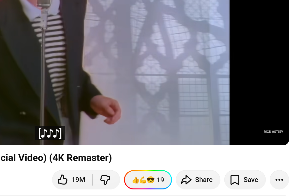 A close-up of the Web Reactions button showing the top three emoji and the running total