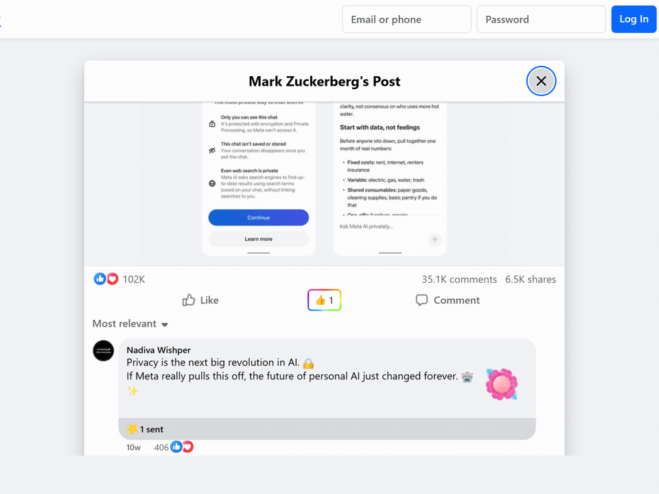 Animated demo of a Web Reactions emoji picker beside a Facebook post action row.